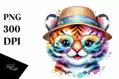 Colorful Baby Tiger with Sun es | Sublimation | Clipart Product Image 1