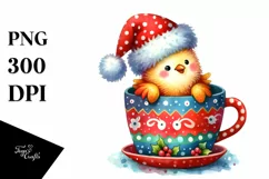 Cute Whimsical Chicken with Santa Hat PNG Product Image 1