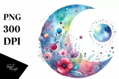 Watercolor Moon Sticker | Sublimation | Clipart Product Image 1