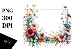 Watercolor Horizontal Frame with Wild Flowers PNG Product Image 1