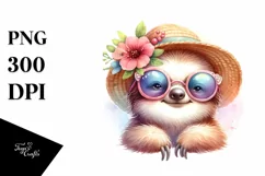 Colorful Cute Sloth Sun es Hat Watercolor Clipart Product Image 3
