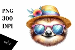 Colorful Cute Sloth Sun es Hat Watercolor Clipart Product Image 3