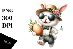 Watercolor Goofy Bunny Loading Truck with Eggs PNG Product Image 1