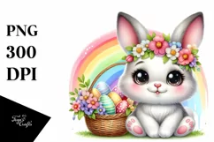 Easter Bunny Rainbow Flower, Clipart |T-shirt, Mug PNG Product Image 1