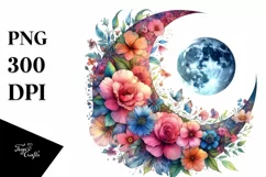 Vibrant Moon with Flowers PNG Clipart Product Image 1