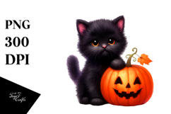 Cute Baby Black Cat Halloween PNG Product Image 1