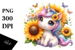 cute Baby Unicorn with Sunflower | Watercolor Product Image 1
