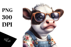 Funny Baby Cow with Sunglasses PNG Product Image 1