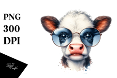 Funny Baby Cow with Sunglasses PNG Product Image 1