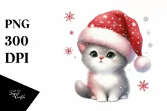 a Cute Christmass Cat with Santa Hat PNG Product Image 1