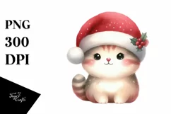 a Cute Christmass Cat with Santa Hat PNG Product Image 1