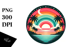 Retro Tropical Rainbow Sunset, PNG Clipart Product Image 1