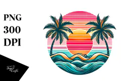 Retro Tropical Rainbow Sunset, PNG Clipart Product Image 1