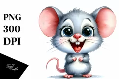 Watercolor Baby Mouse Standing Excited Sublimation Clipart Product Image 1