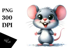 Watercolor Baby Mouse Standing Excited Sublimation Clipart Product Image 1