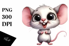 Watercolor Baby Mouse Standing Excited Sublimation Clipart Product Image 1