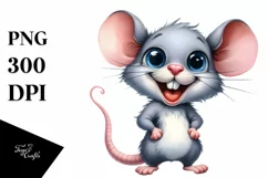 Watercolor Baby Mouse Standing Excited Sublimation Clipart Product Image 3