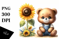 Funny Baby Bear Sunflower | Sublimation | Clipart Product Image 1