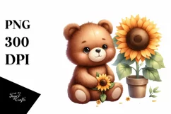 Funny Baby Bear Sunflower | Sublimation | Clipart Product Image 3