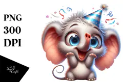 Silly Cartoon Elephant with Party Hat PNG Product Image 1