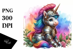 Colorful Baby Unicorn in Knight's Armor, Transparent PNG Product Image 3