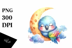 Colorful Baby Parrot Sleeping on Moon | Clipart Product Image 3