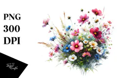 Watercolor Vibrant Wild Flowers Clipart Product Image 1