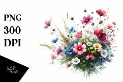 Watercolor Vibrant Wild Flowers Clipart Product Image 1