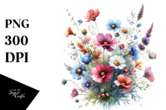Watercolor Vibrant Wild Flowers Clipart Product Image 1
