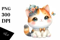 Watercolor Cute Cat Whimsical PNG Product Image 3