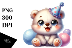 Energetic Baby Bear with Party Hat, Transparent PNG Product Image 1