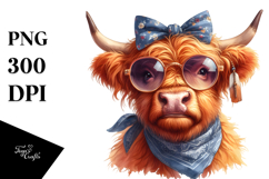 Highland Cow Portrait with Bandana | Sublimation | Clipart Product Image 1