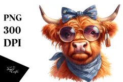 Highland Cow Portrait with Bandana | Sublimation | Clipart Product Image 1