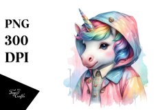 Colorful Baby Unicorn in Raincoat, PNG Product Image 3