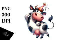Cartoony Watercolor Cow Dancing with Dramatic Sass, High-Res Product Image 1