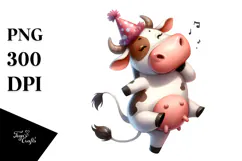 Cartoony Watercolor Cow Dancing with Dramatic Sass, High-Res Product Image 1