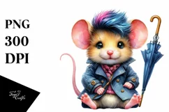 Expressive Baby Mouse with Funny Haircut PNG Product Image 1