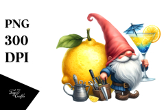 Whimsical Watercolor Painting with Gnome Drinking a Cocktail Product Image 1