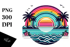 Retro Tropical Rainbow Sunset, PNG Clipart Product Image 1