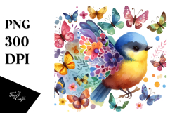 Colorful Cute Bird with Butterfly Silhouettes PNG Product Image 1