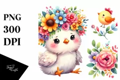 Colorful Chicken with Flower Crown | Watercolor Product Image 3