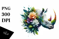 Vibrant Watercolor Rhino with Flowers Product Image 3