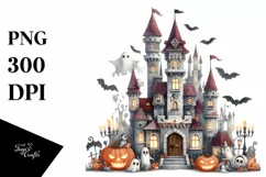 Funny Watercolor Halloween Castle Clipart Product Image 3