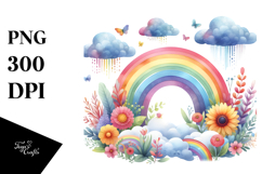 Colorful Watercolor Rainbow with Clouds, Transparent PNG Product Image 1