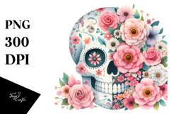Colorful Cute Skull with Flowers PNG Product Image 1