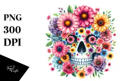 Colorful Cute Skull with Flowers PNG Product Image 1