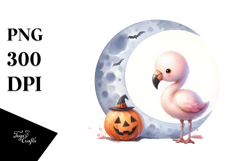 Cute Baby Flamingo Halloween Moon Digital Painting PNG Product Image 1