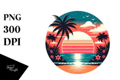 Retro Tropical Beach Sunset PNG Product Image 1