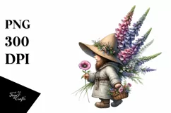 Gnome with Foxglove Flower Bouquet Watercolor | Clipart Product Image 1