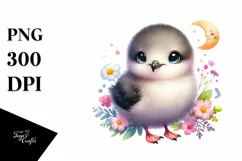 Colorful Small Baby Arctic Skua with Moon and Flowers | Product Image 3